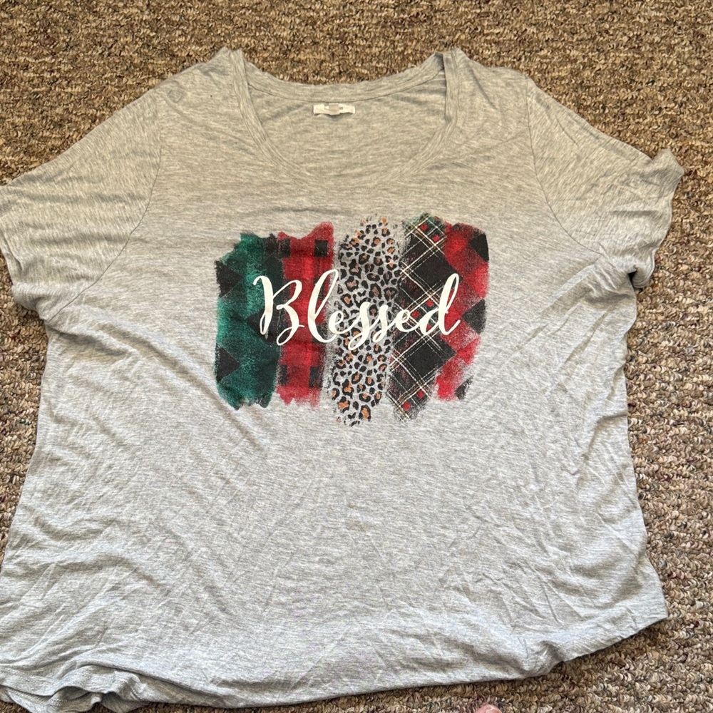 Maurices Gray Tee with Plaid and Leopard Design